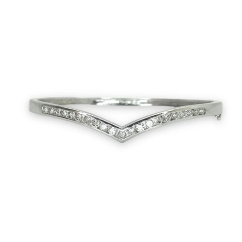 Diamond v Bangle Cuff Wishbone Bracelet  in 18k White Gold