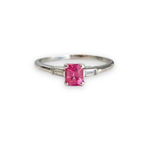 0.70ct Pink Spinel & Diamond Coctail 3 Stone Ring in Platinum