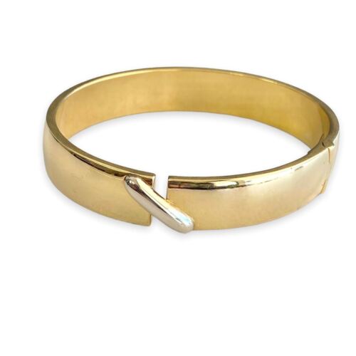 18k 2-Tone Gold Wide Bangle Bracelet 1.5mm 6.5'