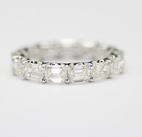 Women's Side Ways Emerald Cut Diamonds Eternity Band Ring in 18k White Gold 5.75