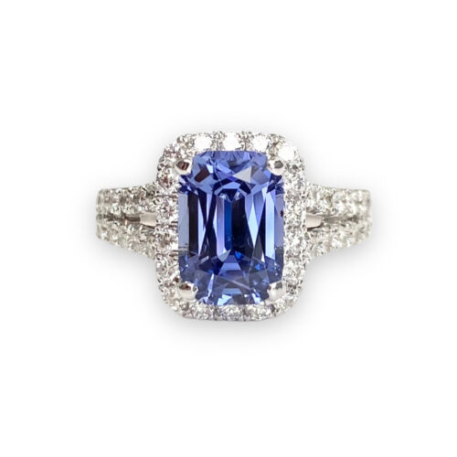 3.23CT BLUE SAPPHIRE( No Heat, Ceylon, Sril Lanka) & DIAMOND HALO RING