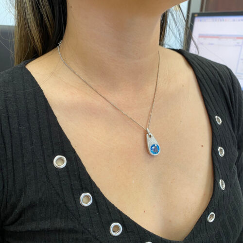 Movado Blue Topaz & Diamond Pendant Necklace