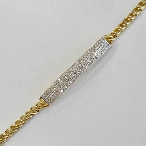 14k Gold 1.12 CTW Single Cut Diamond Bar Cuban Link Bracelet  7.25inch