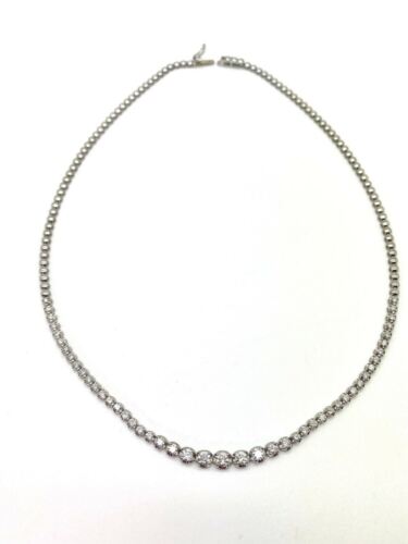 14k Gold Natural Diamond Graduated Tennis Riviera Illusion Necklace Halfway