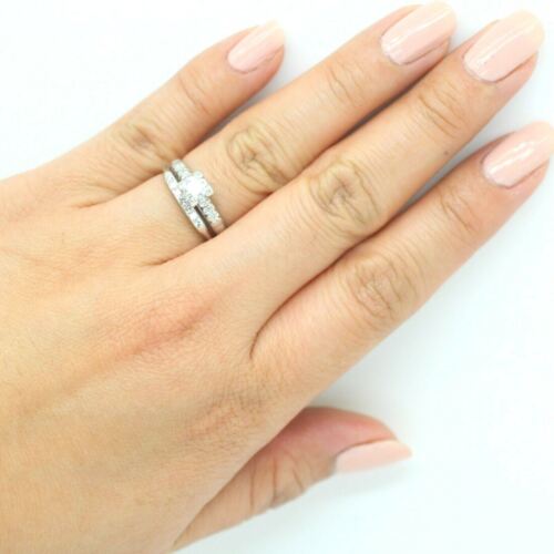 Platinum Round Cut Diamond Engagement and Wedding Band Set Ring 5.5us