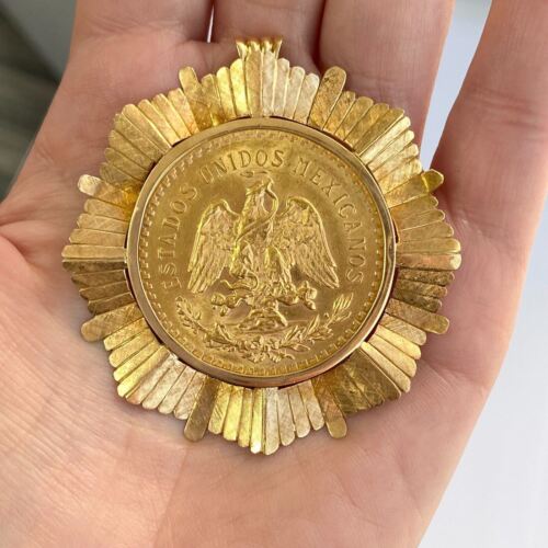 Gold Coin 50 Pesos  Estados Unidos Mexicanos 1821-1946  Brooch Pendant Pin 52.4g