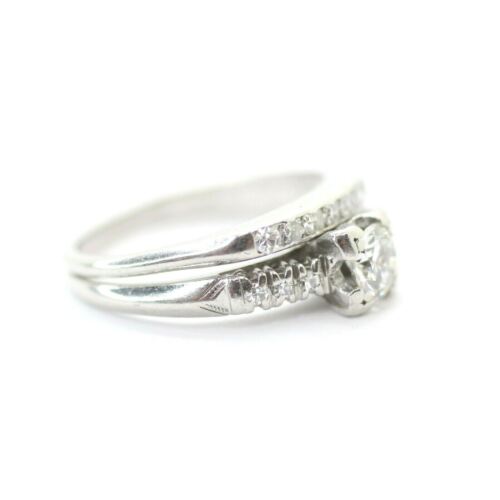 Platinum Round Cut Diamond Engagement and Wedding Band Set Ring 5.5us