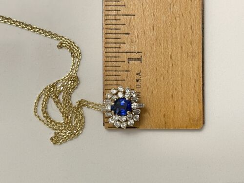 Pear-Shaped Blue Sapphire With Diamonds Pendant Necklace in 14k Yellow Gold