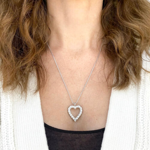 Diamond Heart Necklace 1.98ctw in 14k White Gold