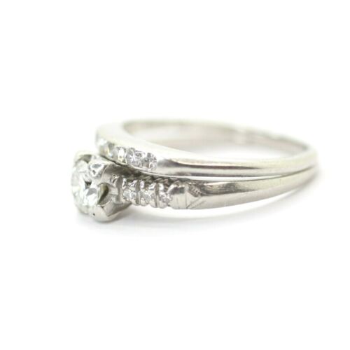 Platinum Round Cut Diamond Engagement and Wedding Band Set Ring 5.5us