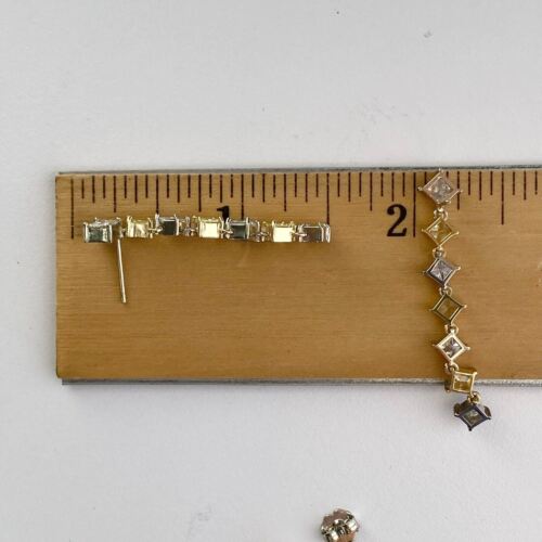 14k 2-Tone Gold Princess Square Diamond Dangle Drop Long Earrings 2.57 CTTW