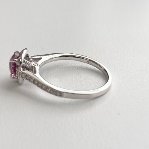 1.54 Pink Spinel With Diamond Halo Ring in 14k White Gold