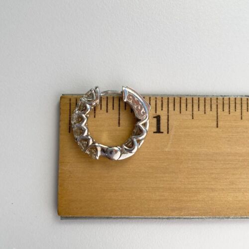14k White Gold Diamond Inside Out Hoop Earrings 2.71 CTTW 0.75 Inch