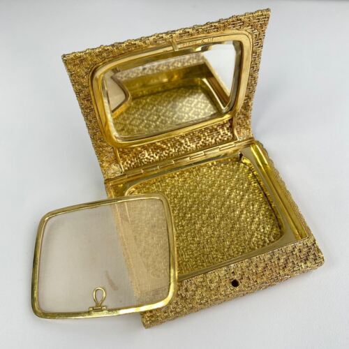 Vintage Tiffany & Co 18k Yellow Gold Rare Unique Powder Compact Mirror Case Box