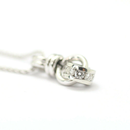 Platinum Link Ring Pendant With Diamonds in Wheat Chain 16"