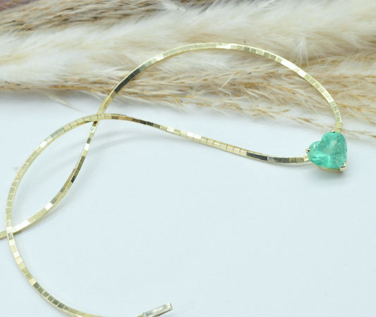 12 Carat Heart Emerald Dainty Necklace in 14k Yellow Gold