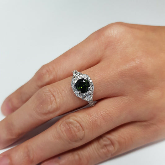 14K White Gold RING WITH TOURMALINE AND DIAMONDS 6.5US