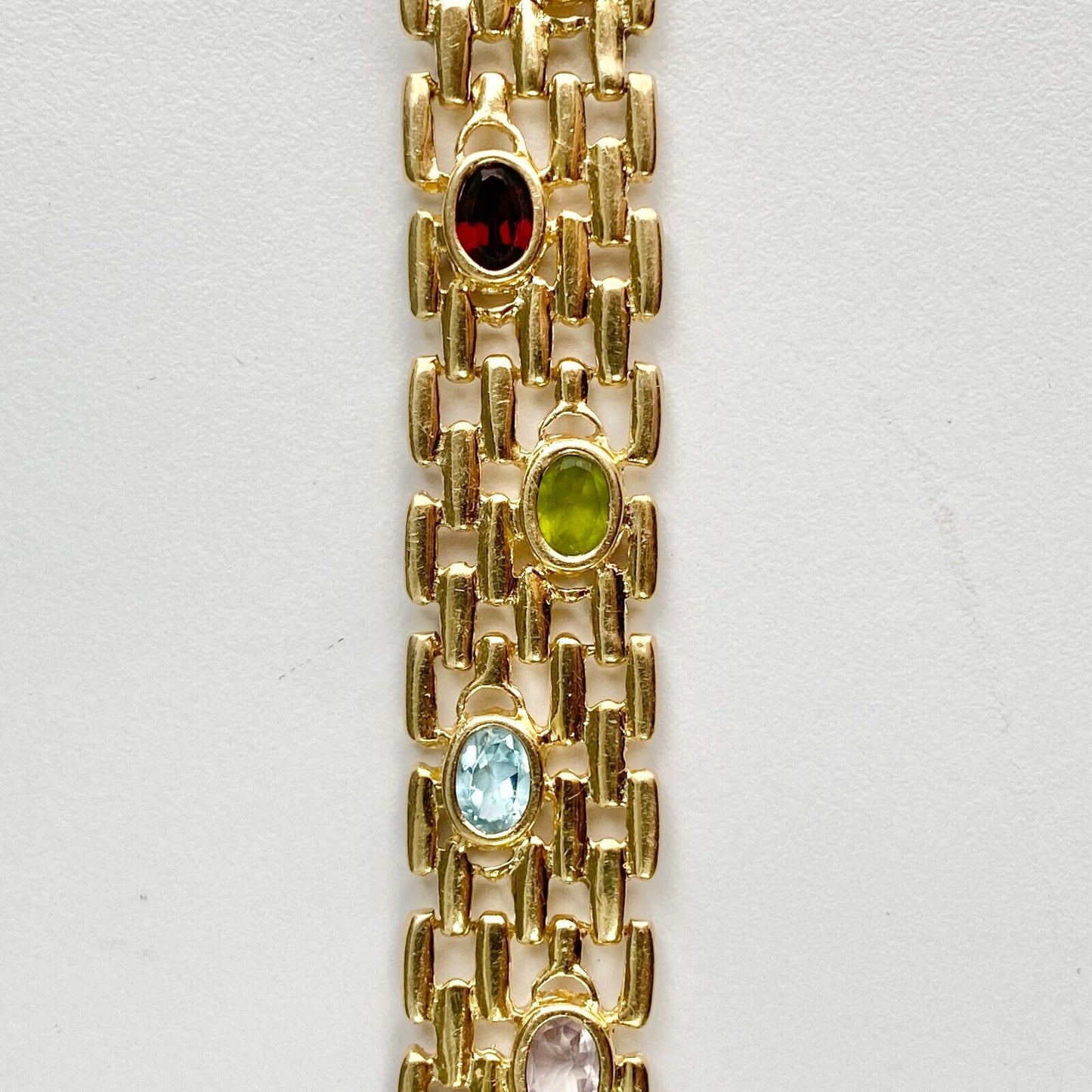 14k Yellow Gold Wide Mesh Btacelet With Gemstones