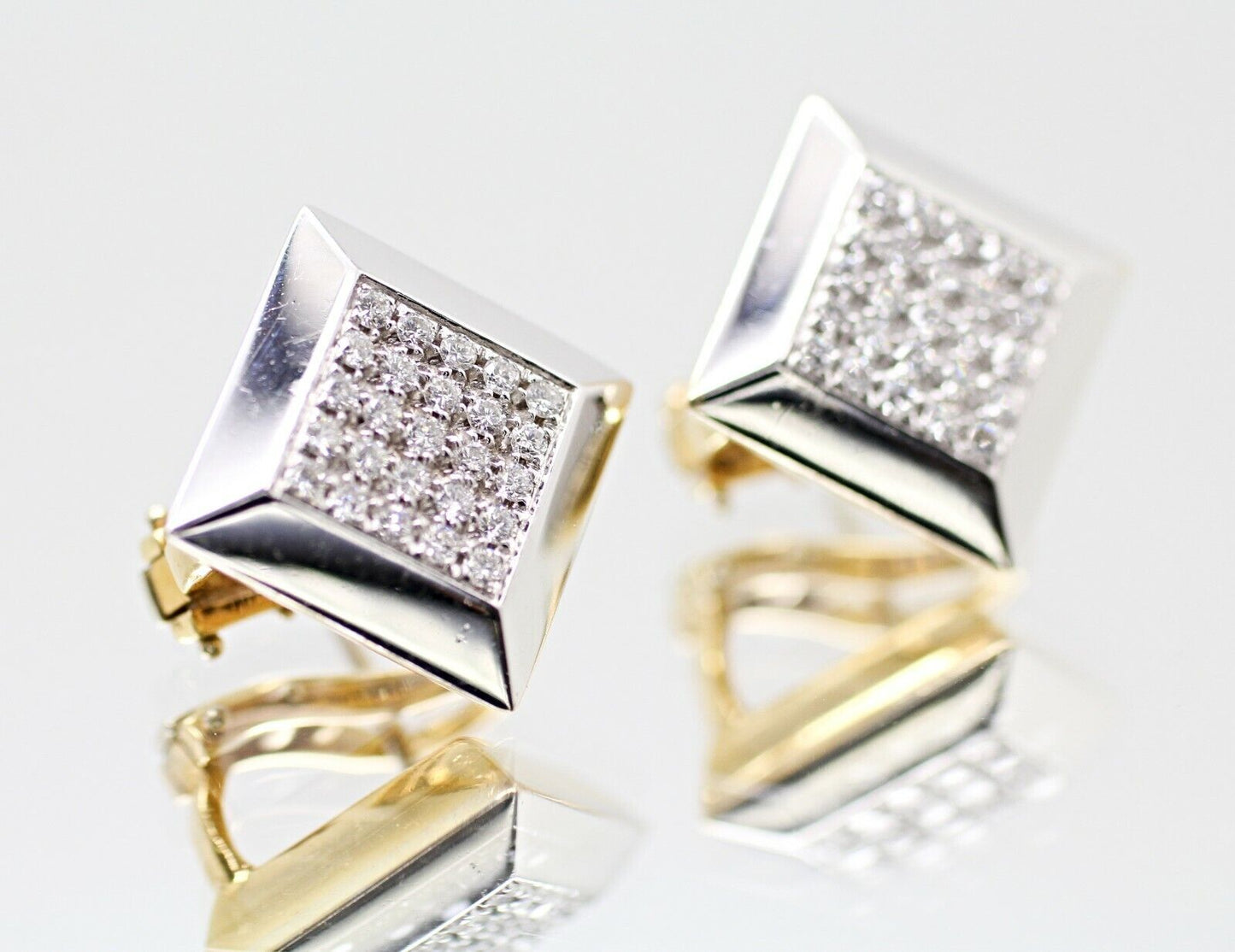 Authentic 18k Earrings "Wempe" 0.75 CTW Diamonds Square Pave F-G vs 13.8gr