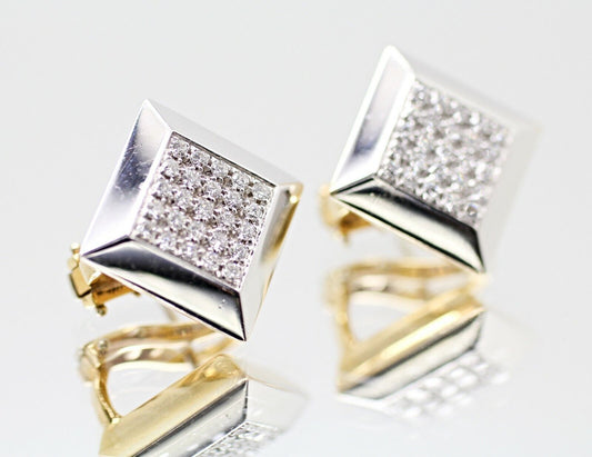 Authentic 18k  Earrings "Wempe" 0.75 CTW Diamonds Square Pave F-G vs 13.8gr