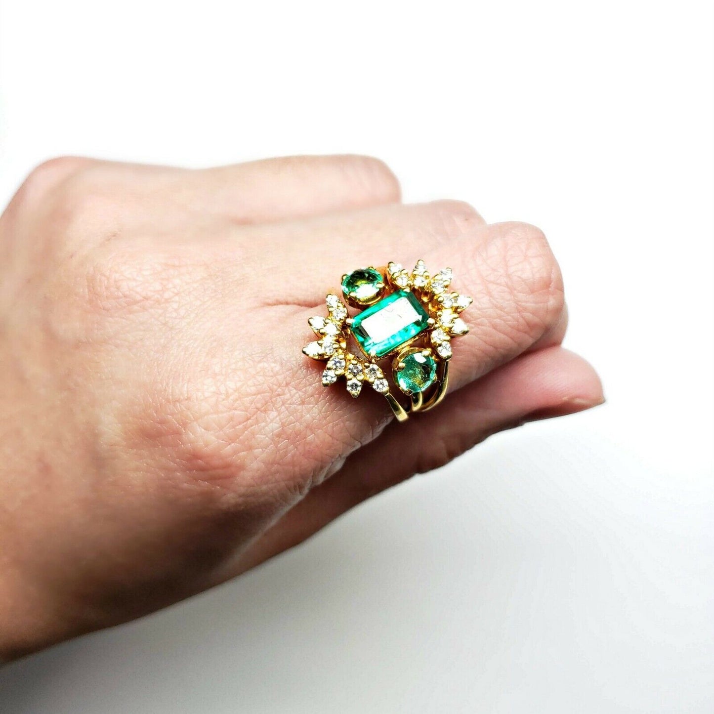Vintage 14k White Gold Colombian Emerald & Diamond Ring 2.50ctw