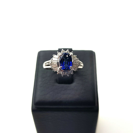 Sapphire and Diamonds Platinum Pt900 Ring 4.25us