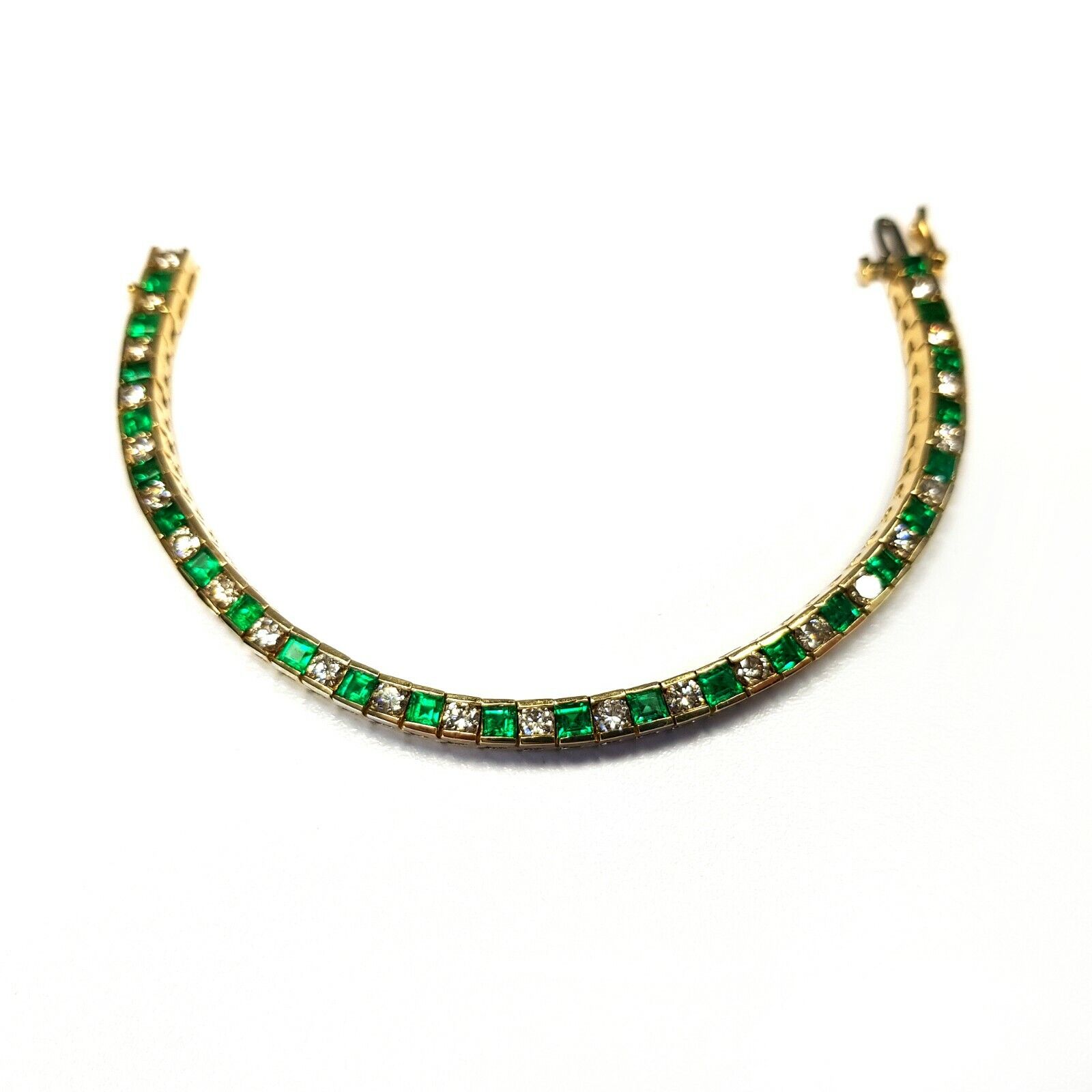 18k Yellow Gold Emerald & Diamonds Tennis Bracelet 6.5"