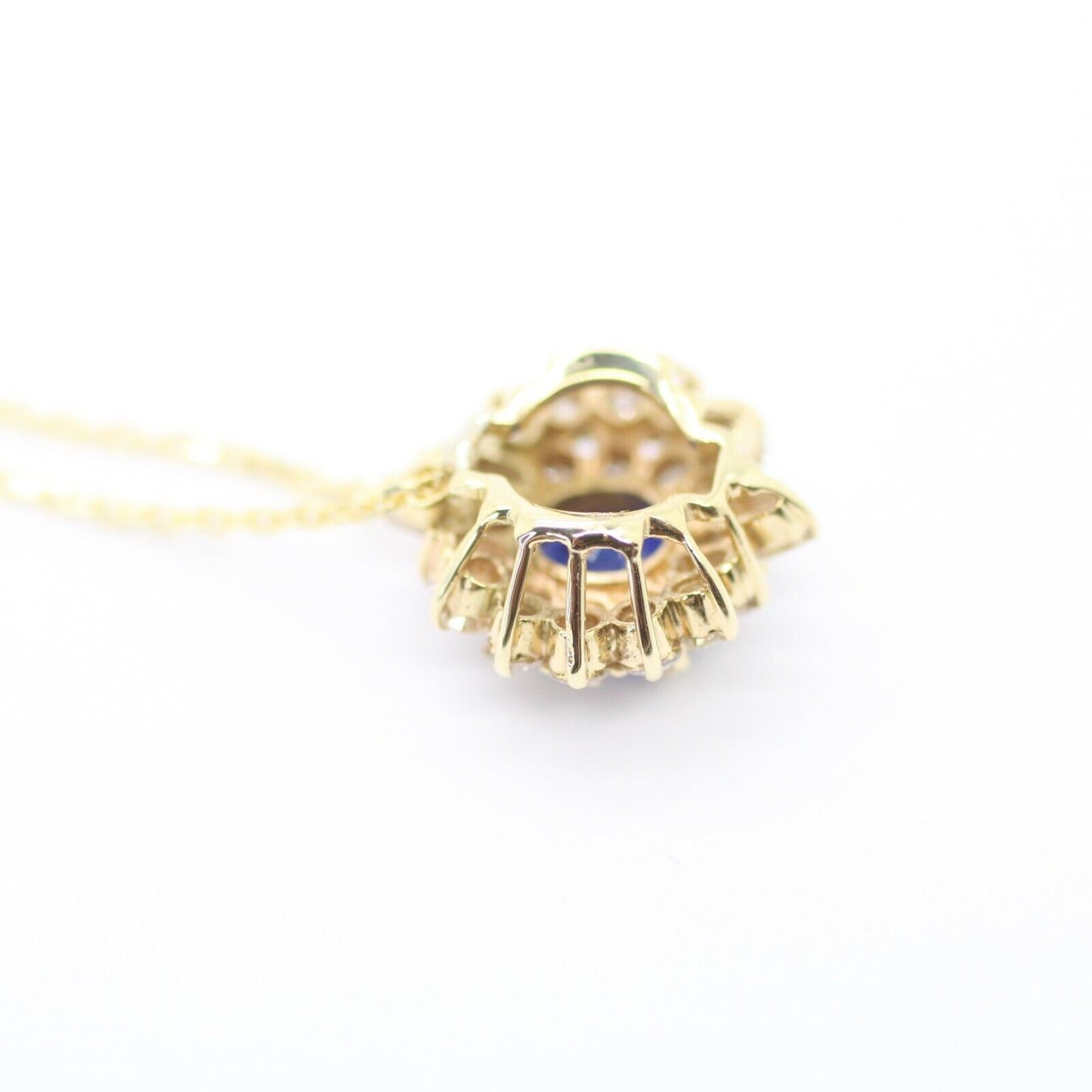 Pear-Shaped Blue Sapphire With Diamonds Pendant Necklace in 14k Yellow Gold