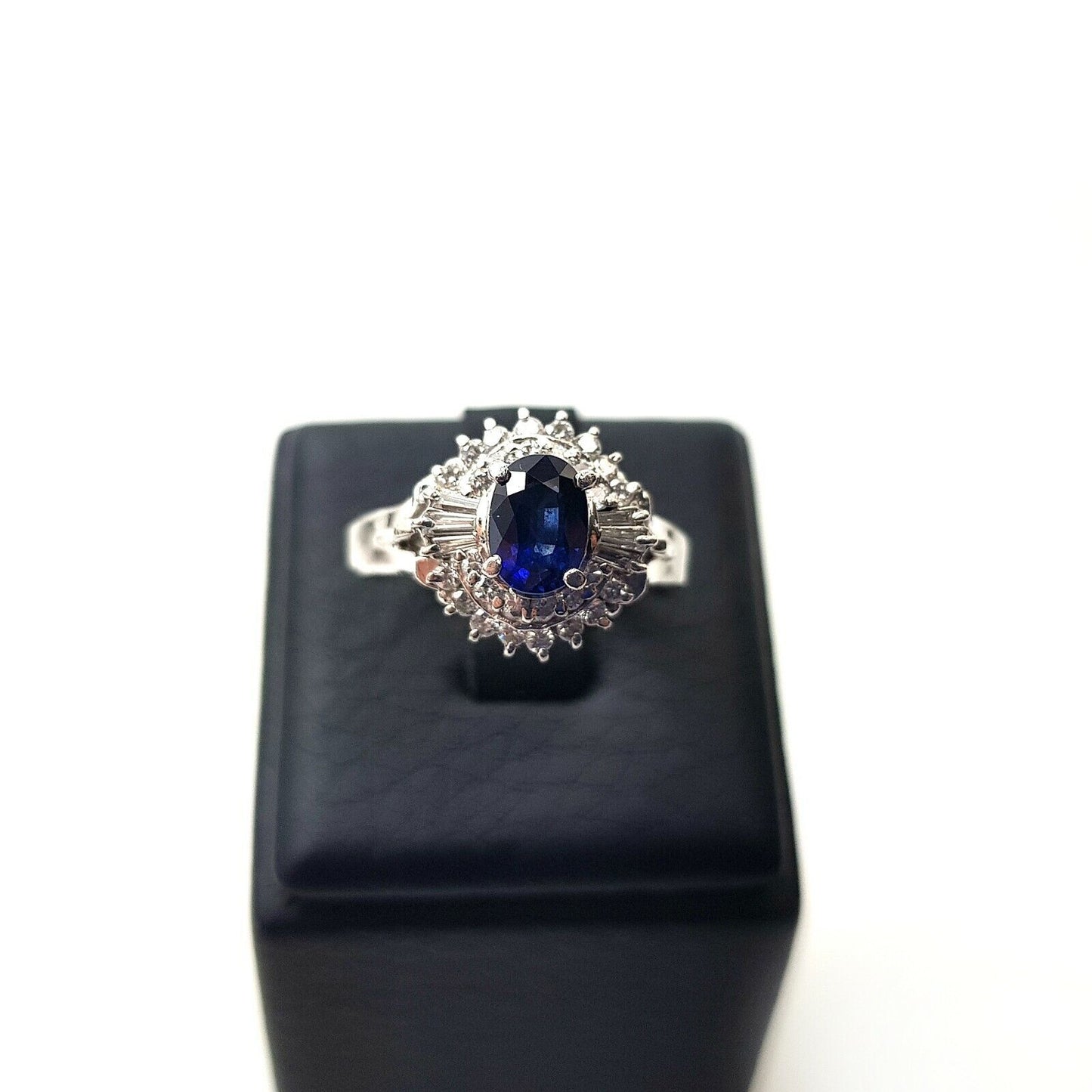 Sapphire and Diamonds Platinum Pt900 Ring 5.5us