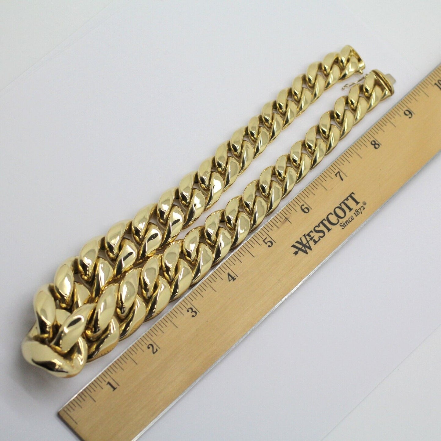 18k Yellow Gold Hollow Cuban Graduated Choker Chain Necklace