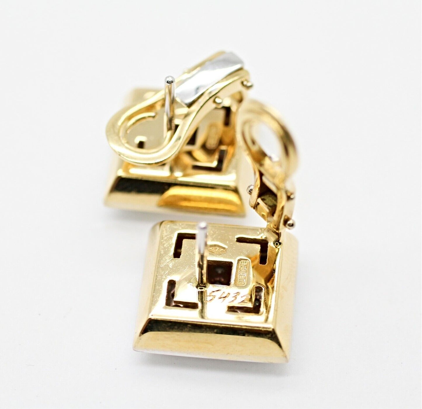 Authentic 18k Earrings "Wempe" 0.75 CTW Diamonds Square Pave F-G vs 13.8gr