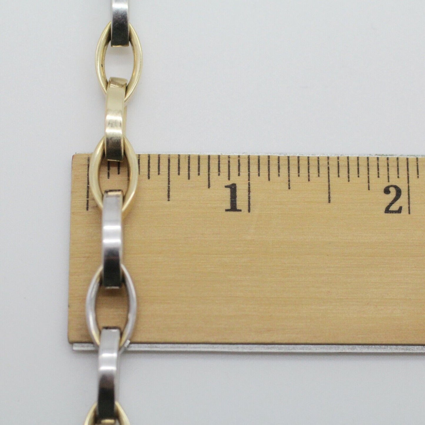 14k 2-Tone Yellow & White Gold Chain Rolo Oval Big Links Necklace 18inch