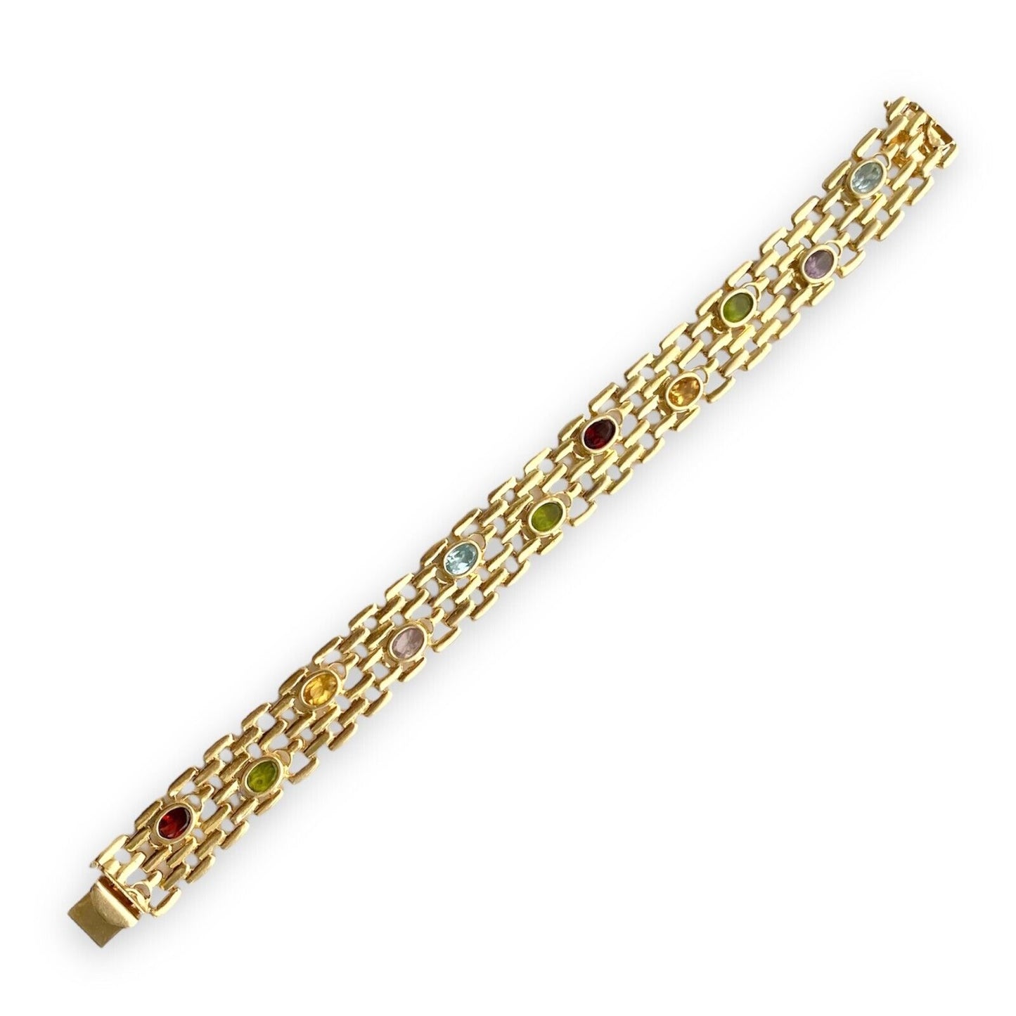 14k Yellow Gold Wide Mesh Btacelet With Gemstones