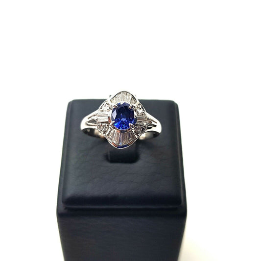 Sapphire and Diamonds Platinum Pt900 Ring 6us