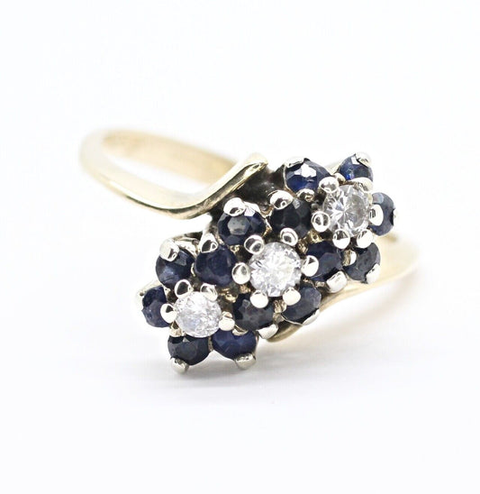 Antique Round Diamond and Blue Sapphire Ring in 14kt Yellow Gold 4.75us