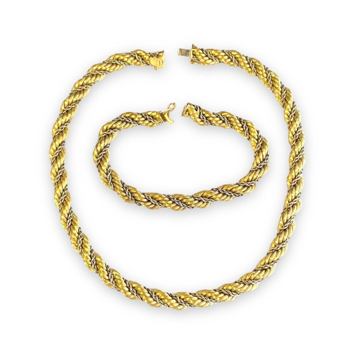 Rope Chain Necklace and Bracelet in 18k 2 Tone Yellow and White Gold