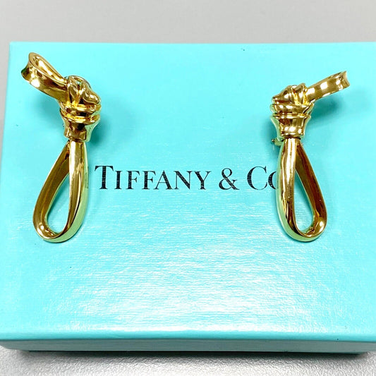 1987 Tiffany & Co Vintage 18k Yellow Gold Knotted Bow Clip on Earrings