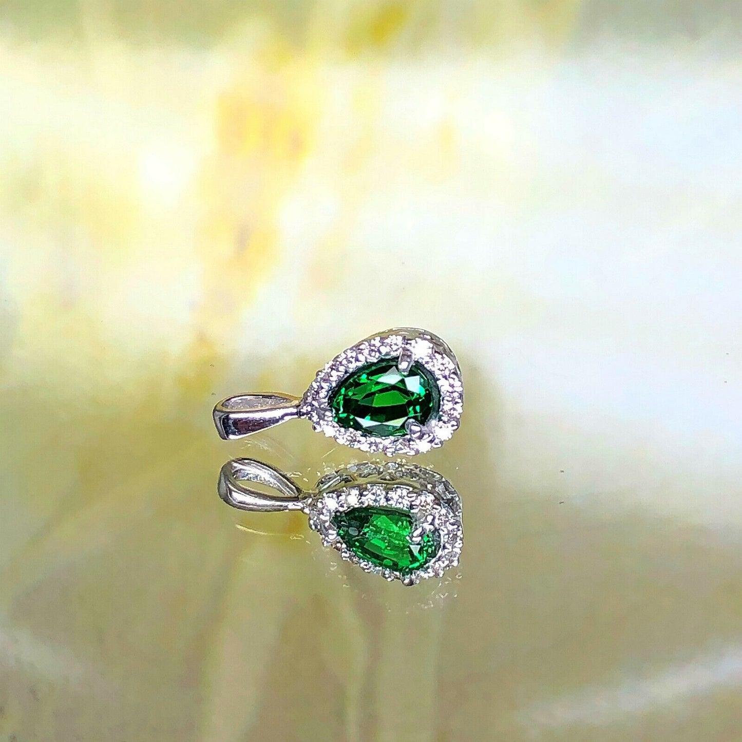Pear Shape Tsavorite and Diamond Pendant in 14k White Gold 1.12 CTW