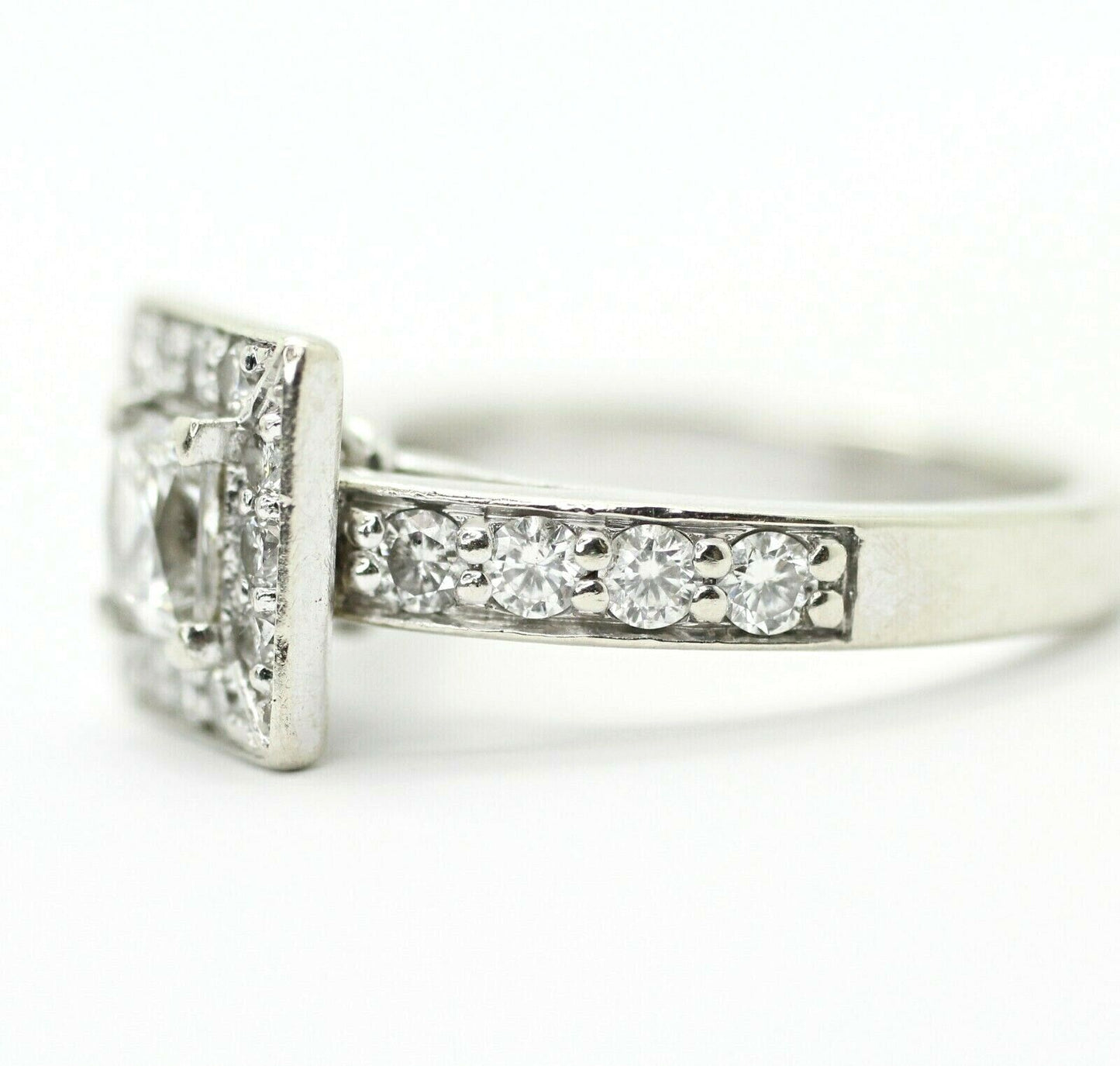 Leo Princess Cut Diamonds Halo Engagement Ring in 10k White Gold 5.25us