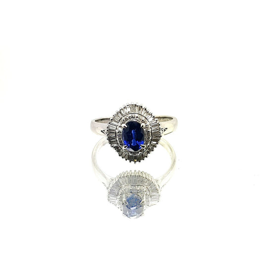 Sapphire and Diamonds Platinum Pt900 Halo Ring 7.25us