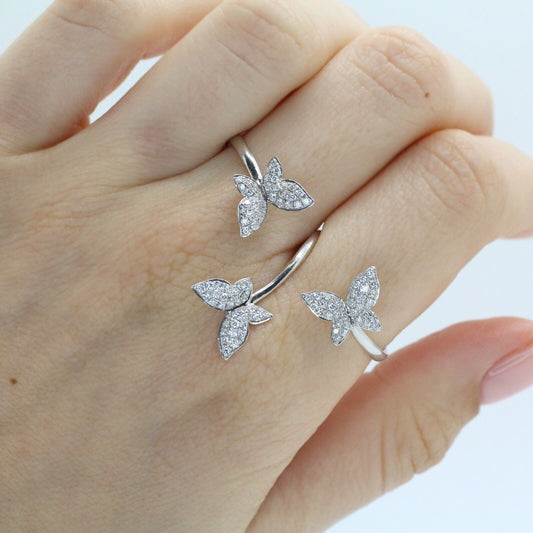 Authentic Hidalgo Diamond Butterfly Double Ring in 18k White Gold