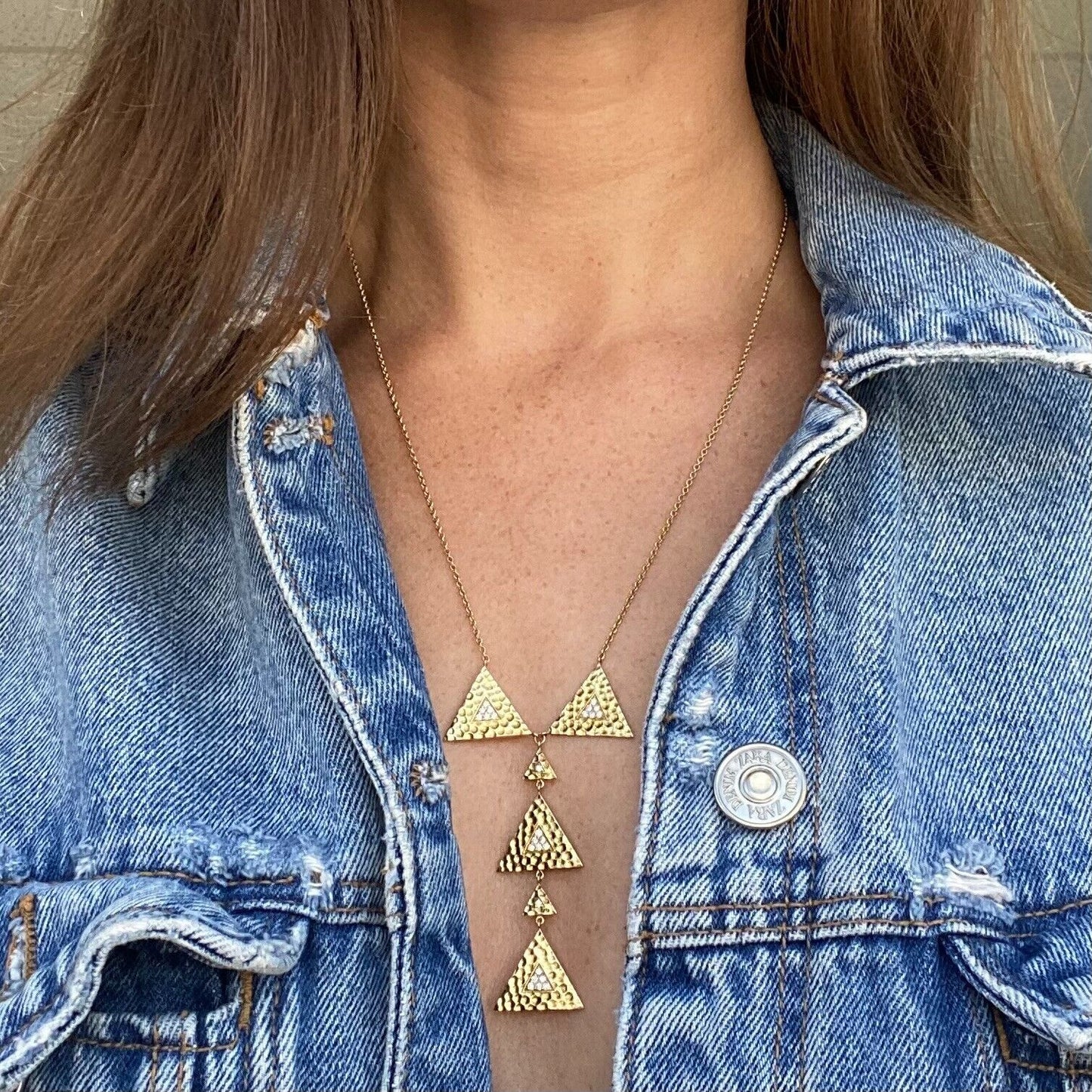 Misahara Triangles Gilded Lariet Necklace Diamonds in 18k Yellow Gold