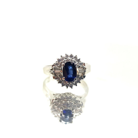 Sapphire and Diamonds Platinum Pt900 Ring 5.5us