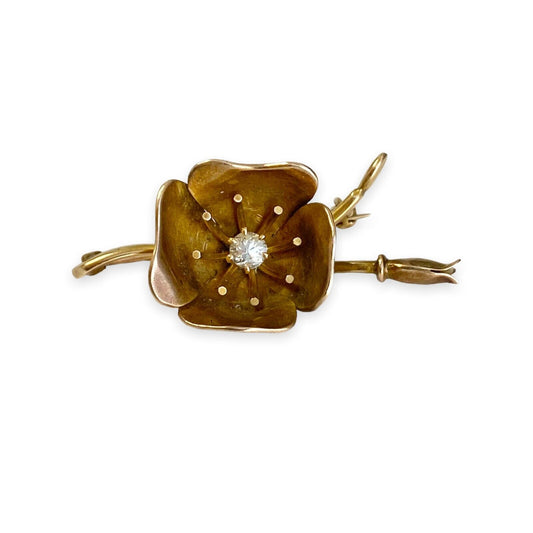 Antique 10k Yellow Gold Gh vs Diamond Flower Brooch / Pin 5.61gr