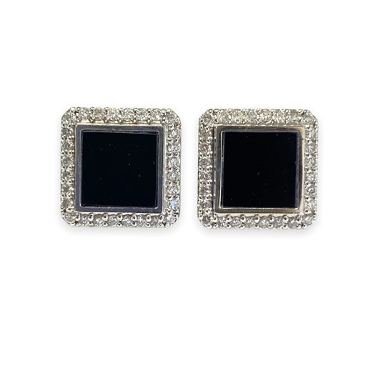 14k White Gold Black Onyx & Diamond Earrings 7.1g