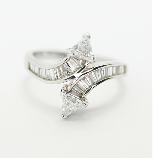 Art Deco Trillion and Baguette Diamond Engagement Twisted Ring in 14k White Gold