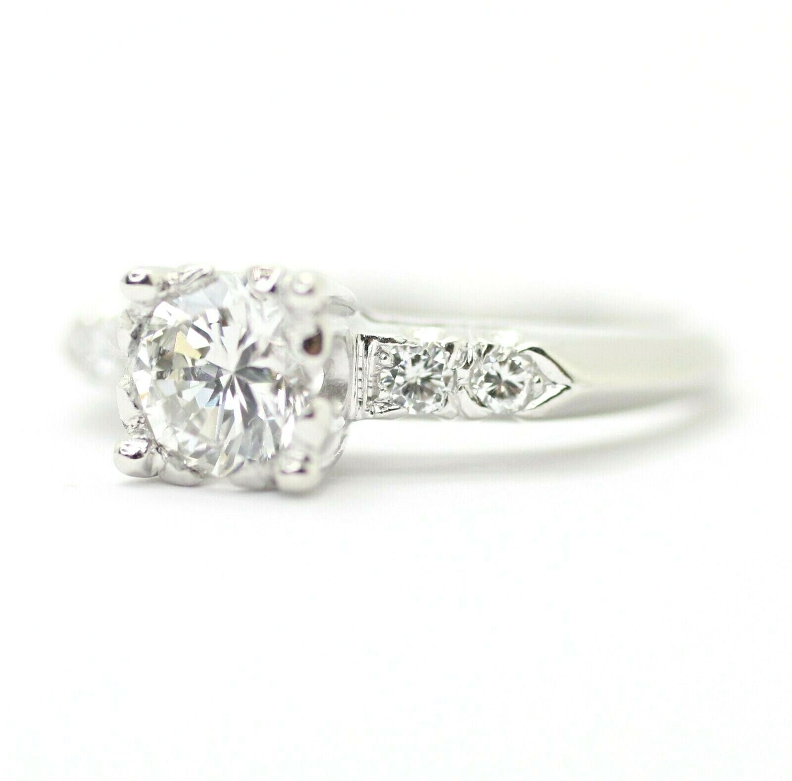 Platinum Vintage Round Cut Diamond Solitaire Accent Engagement Ring 4.75us