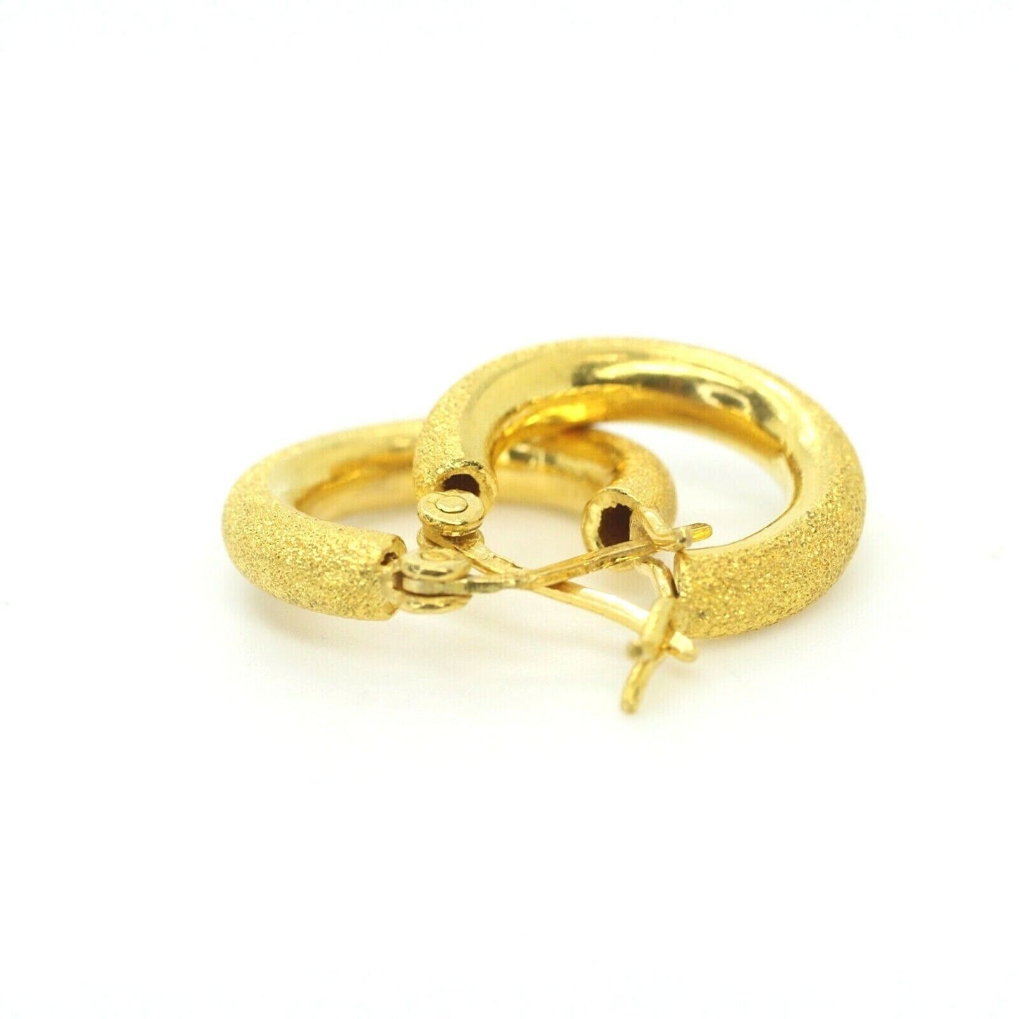 18k Yellow Gold Hoops Sand Brush Finish Earrings 8.09grs