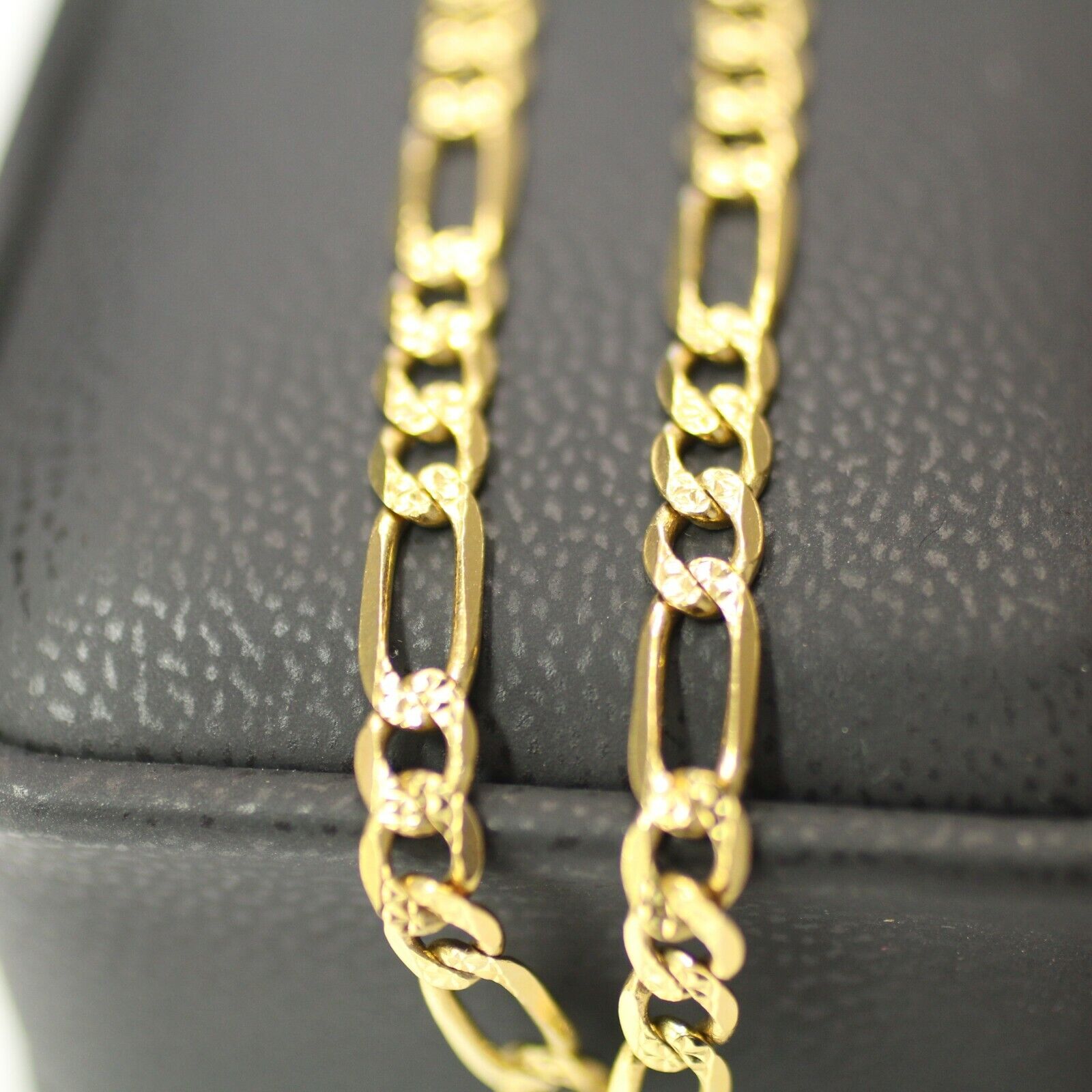 14k Yellow Gold Figaro Diamond Cut Link Bracelet 5.77 Grams
