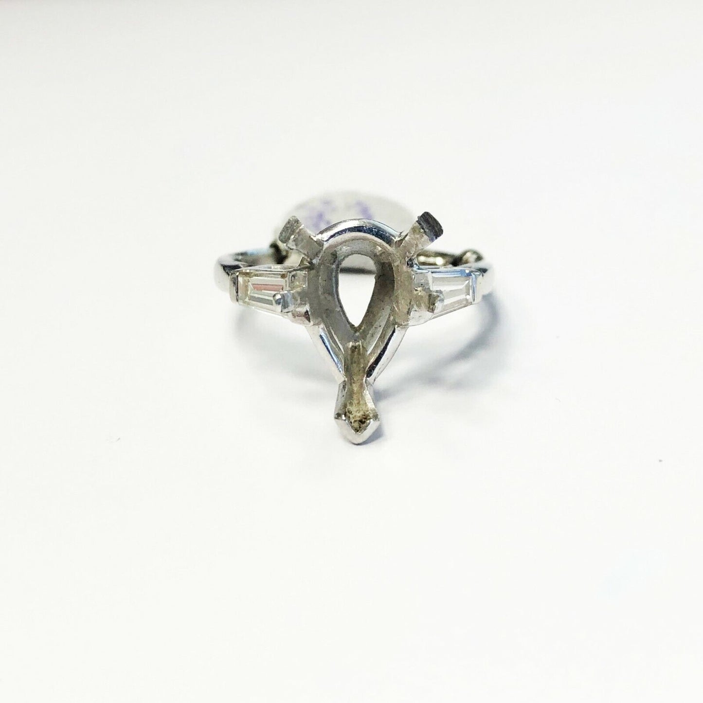 Platinum Pear Shape Ring Mounting W/ Baguette 0.46ctw 7us